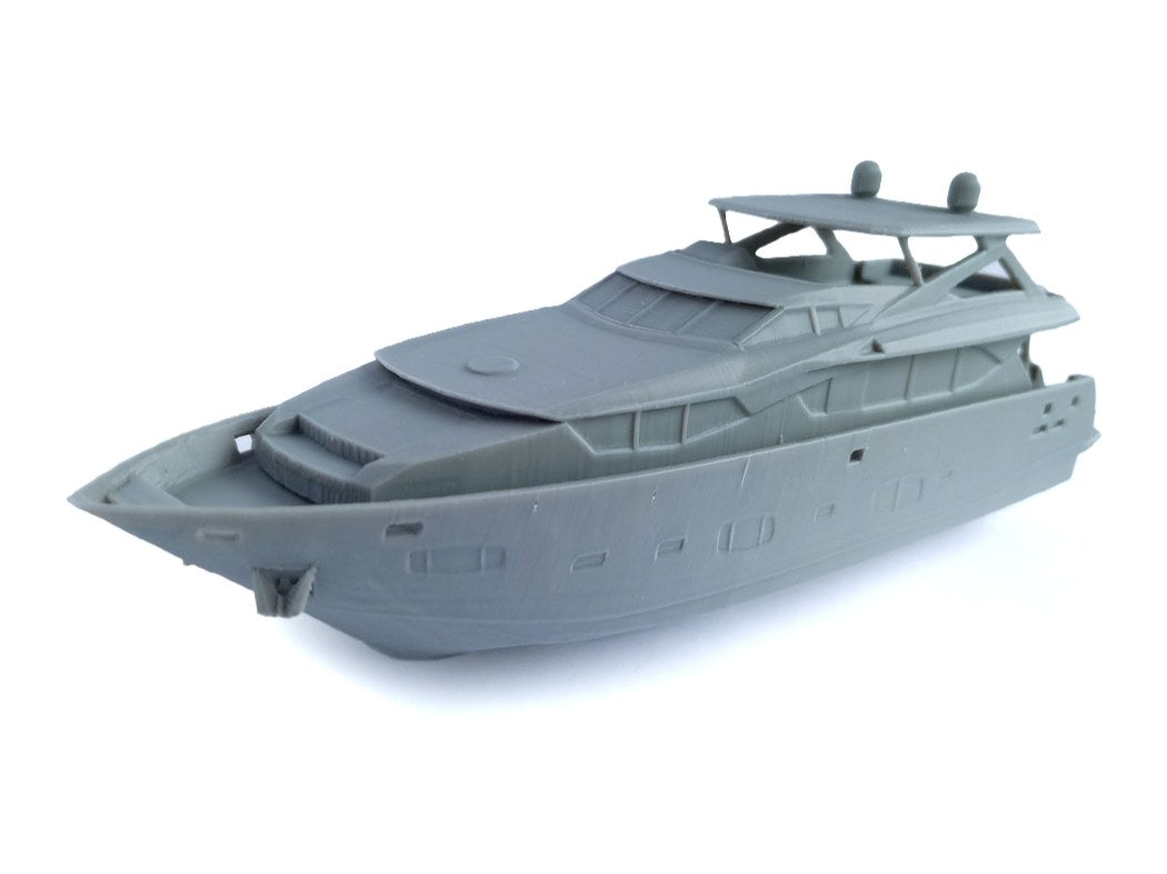 Referans görsel — model: Minyatür Motorlu Tekne No.20 — Gerçekçi · tasarım: Lexdros8888 (makerworld). Wefty Design'in kendi baskısının fotoğrafı değildir.