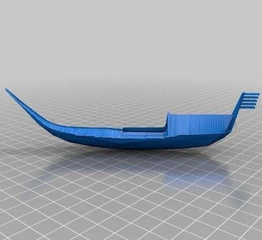 Referans görsel — model: Minyatür Sandal No.52 — Gondol · tasarım: syzguru11 (cults3d). Wefty Design'in kendi baskısının fotoğrafı değildir.