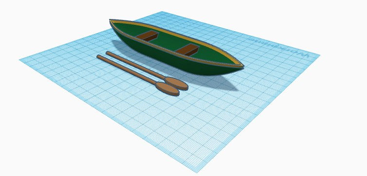 Referans görsel — model: Minyatür Kano No.4 · tasarım: AEJ 3D printing (printables). Wefty Design'in kendi baskısının fotoğrafı değildir.
