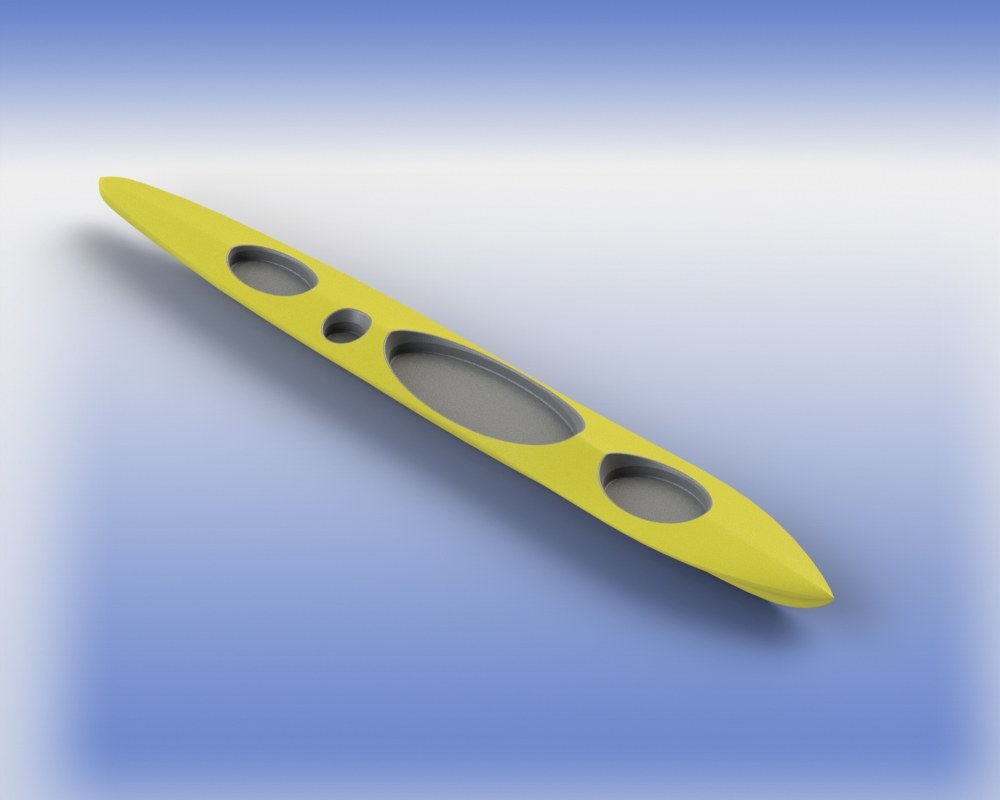 Referans görsel — model: Minyatür Kano No.31 — Kayak · tasarım: juankmed (thangs). Wefty Design'in kendi baskısının fotoğrafı değildir.