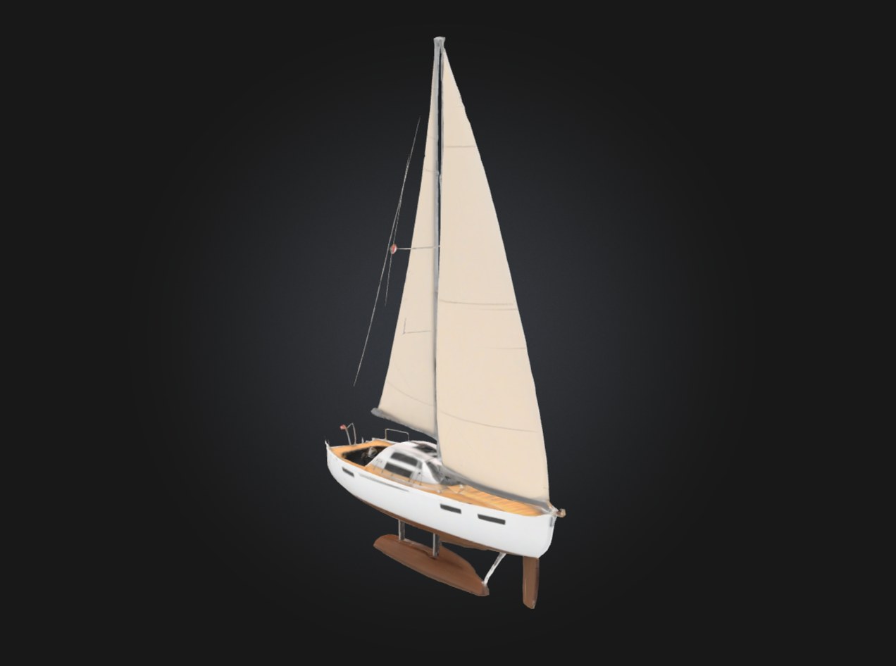 Referans görsel — model: Minyatür Yelkenli No.42 — Yüzer Oyuncak · tasarım: paoloronco (printables). Wefty Design'in kendi baskısının fotoğrafı değildir.