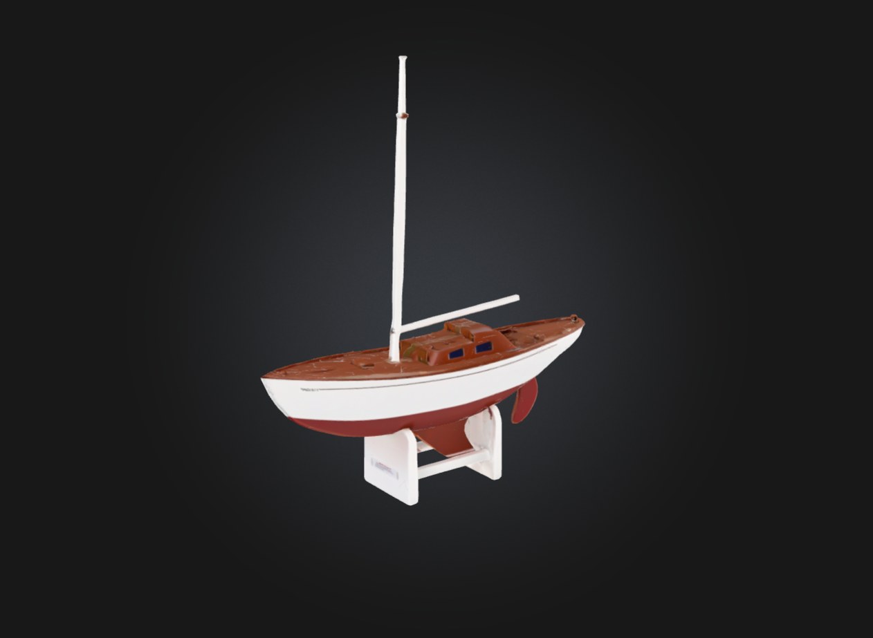 Referans görsel — model: Minyatür Yelkenli No.43 — Yüzer Oyuncak · tasarım: paoloronco (printables). Wefty Design'in kendi baskısının fotoğrafı değildir.