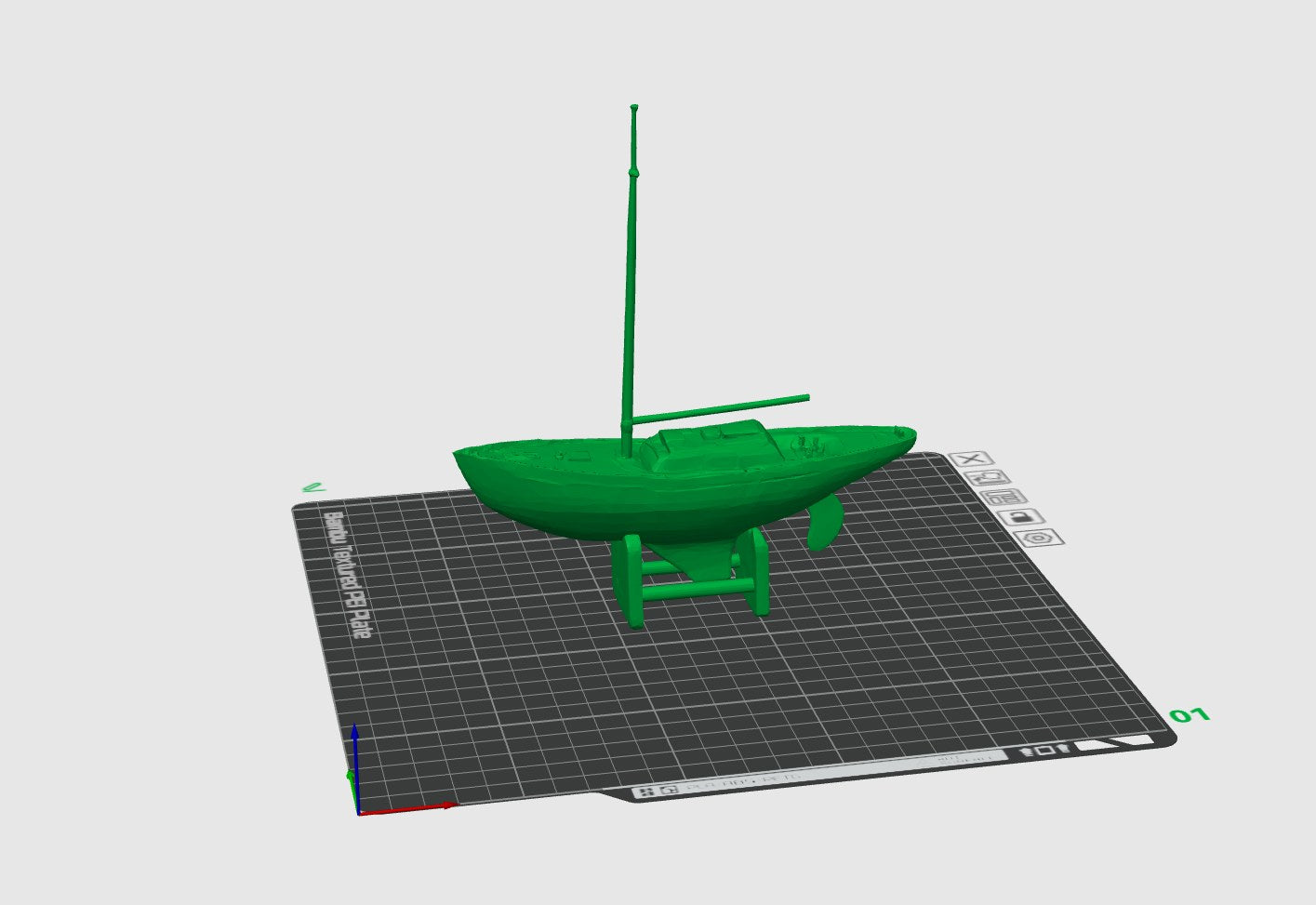 Referans görsel — model: Minyatür Yelkenli No.44 — Yüzer Oyuncak · tasarım: paoloronco (printables). Wefty Design'in kendi baskısının fotoğrafı değildir.