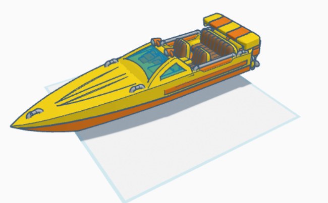 Referans görsel — model: Minyatür Motorlu Tekne No.10 — Sürat · tasarım: Guille Ojeda (printables). Wefty Design'in kendi baskısının fotoğrafı değildir.