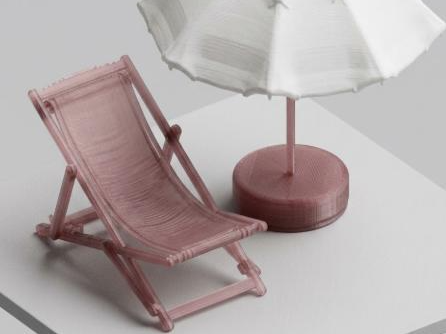 Referans görsel — model: Beach Vibe Set – Miniature Deck Chair & Umbrella · tasarım: VicPupetto · lisans: CC0. Wefty Design'in kendi baskısının fotoğrafı değildir.